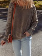 Contrast Cable Knit Sleeve Casual Sweater-Sweaters-Krush Kandy, Women's Online Fashion Boutique Located in Phoenix, Arizona (Scottsdale Area)