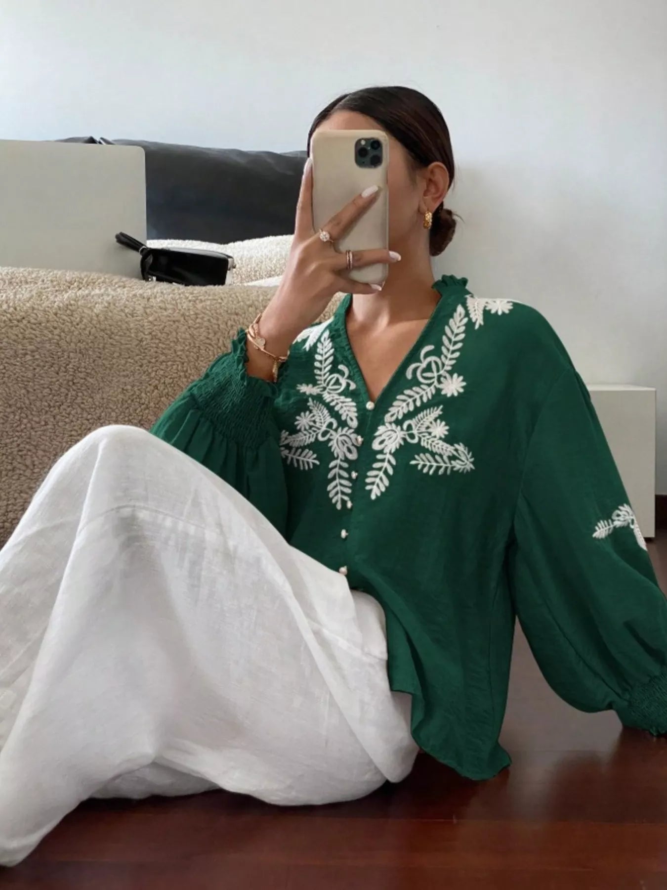 Embroidered Long Sleeve Blouse-Blouses-Krush Kandy, Women's Online Fashion Boutique Located in Phoenix, Arizona (Scottsdale Area)