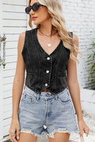 Button Down V-Neck Denim Vest-Krush Kandy, Women's Online Fashion Boutique Located in Phoenix, Arizona (Scottsdale Area)