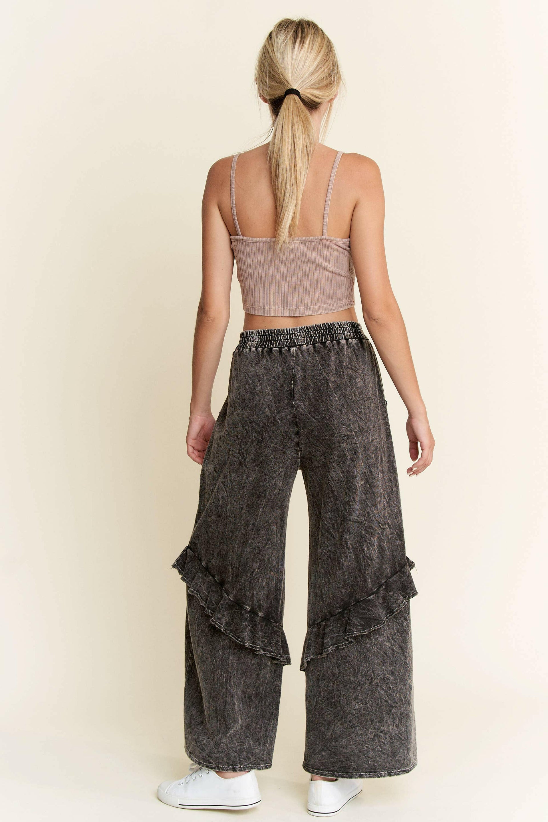 J.HER Mineral Wash Eyelet Pocket Ruffle Pants-Krush Kandy, Women's Online Fashion Boutique Located in Phoenix, Arizona (Scottsdale Area)
