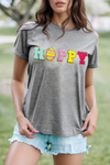 HOPPY Chenille Patch Round Neck Short Sleeve T-Shirt-Graphic Tees-Krush Kandy, Women's Online Fashion Boutique Located in Phoenix, Arizona (Scottsdale Area)