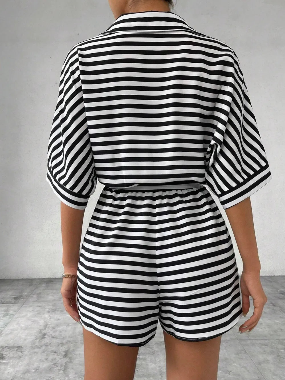 Tie Waist Half Button Striped Romper-Jumpsuits & Rompers-Krush Kandy, Women's Online Fashion Boutique Located in Phoenix, Arizona (Scottsdale Area)