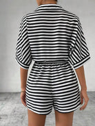 Tie Waist Half Button Striped Romper-Jumpsuits & Rompers-Krush Kandy, Women's Online Fashion Boutique Located in Phoenix, Arizona (Scottsdale Area)