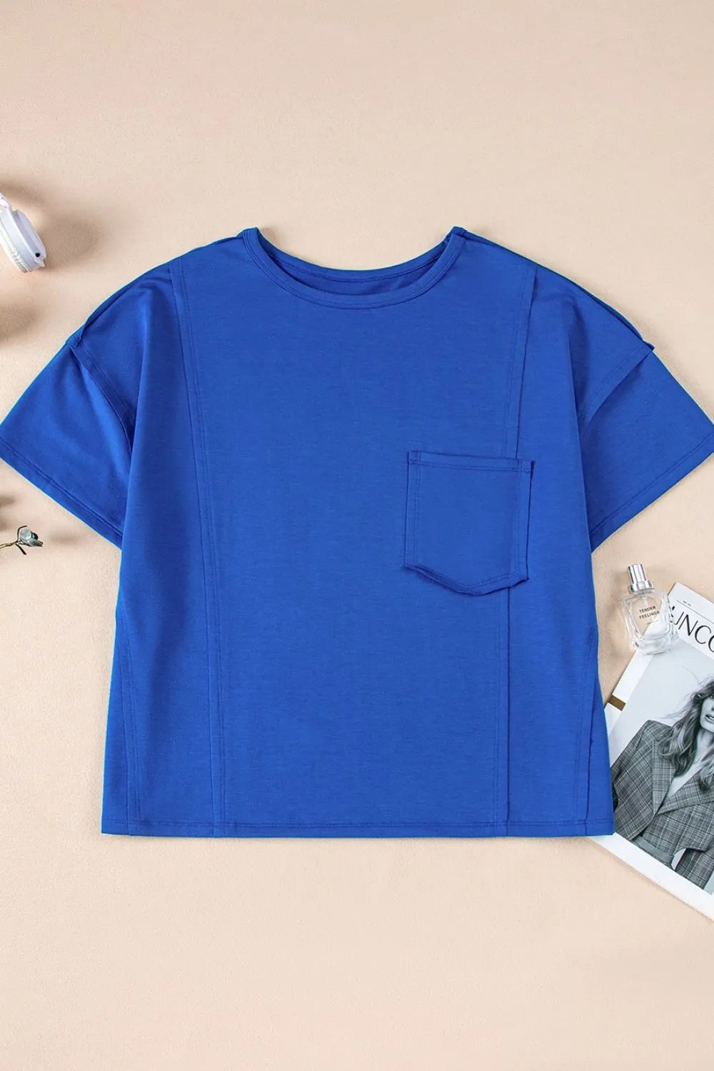 Patched Pocket Exposed Seam Oversize T-shirt-Tops-Krush Kandy, Women's Online Fashion Boutique Located in Phoenix, Arizona (Scottsdale Area)