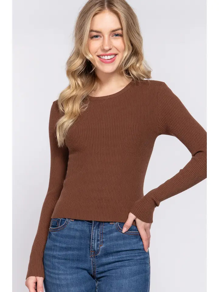Luxe Ribbed Long Sleeve Crew Sweater-Tops-Krush Kandy, Women's Online Fashion Boutique Located in Phoenix, Arizona (Scottsdale Area)