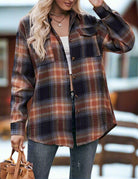 Plaid Dropped Shoulder Longline Shirt-Long Sleeve Tops-Krush Kandy, Women's Online Fashion Boutique Located in Phoenix, Arizona (Scottsdale Area)