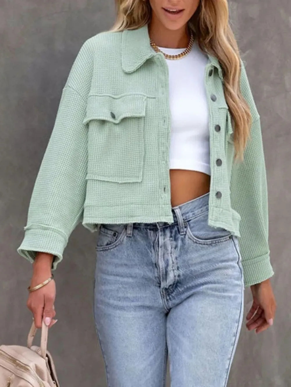 Button Up Long Sleeve Jacket-Jackets-Krush Kandy, Women's Online Fashion Boutique Located in Phoenix, Arizona (Scottsdale Area)