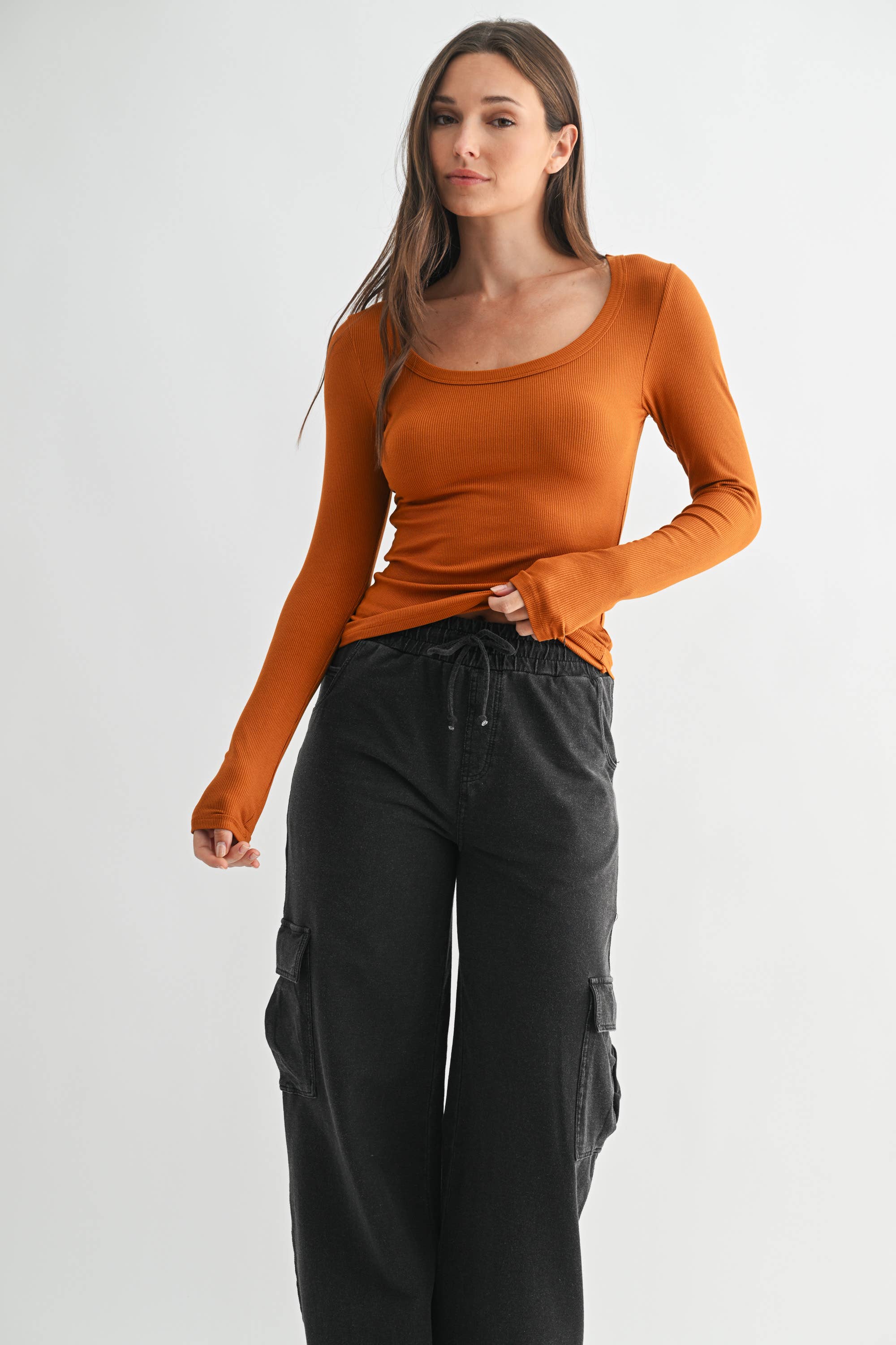 Lightweight Stretch Ribbed Long Sleeve Top-Tops-Krush Kandy, Women's Online Fashion Boutique Located in Phoenix, Arizona (Scottsdale Area)