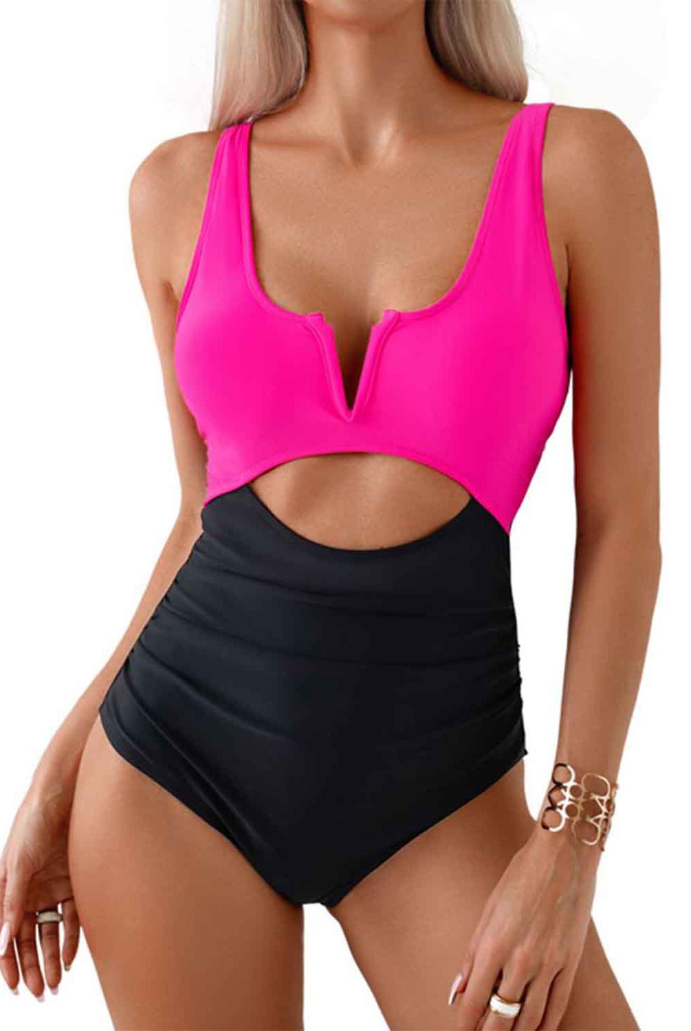 Tied Cutout Contrast One-Piece Swimwear | S-XL-Krush Kandy, Women's Online Fashion Boutique Located in Phoenix, Arizona (Scottsdale Area)