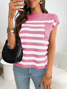 Striped Mock Neck Cap Sleeve Knit Top-Tops-Krush Kandy, Women's Online Fashion Boutique Located in Phoenix, Arizona (Scottsdale Area)
