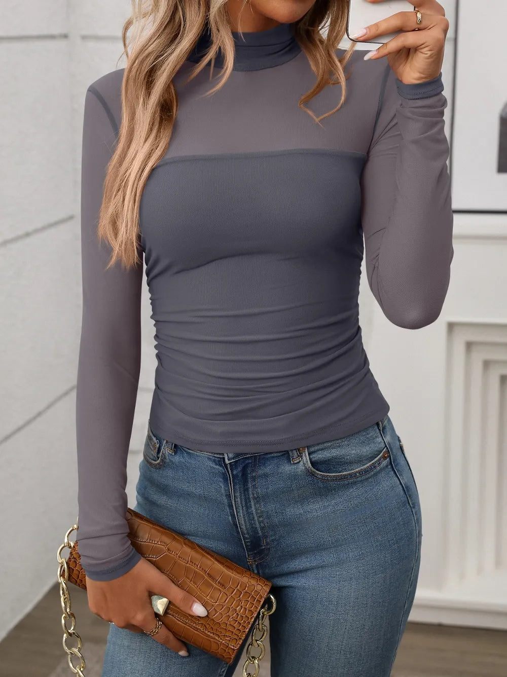 Mock Neck Long Sleeve Top-Tops-Krush Kandy, Women's Online Fashion Boutique Located in Phoenix, Arizona (Scottsdale Area)