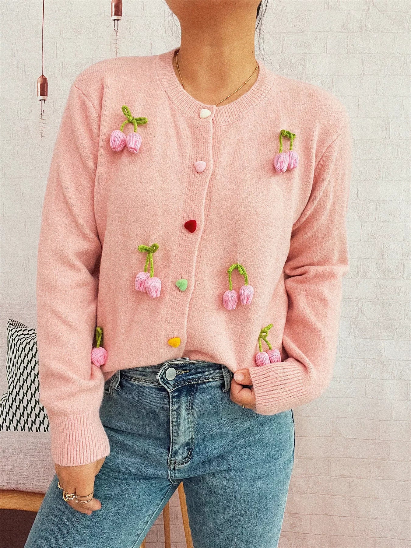 Flower Button Up Long Sleeve Cardigan-Cardigans-Krush Kandy, Women's Online Fashion Boutique Located in Phoenix, Arizona (Scottsdale Area)