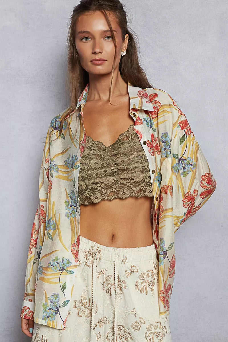 POL Floral Print Button Down Long Sleeve Shirt-Tops-Krush Kandy, Women's Online Fashion Boutique Located in Phoenix, Arizona (Scottsdale Area)