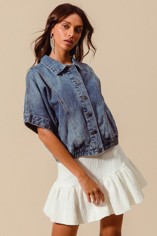 Button Front Dolman Denim Jacket-Tops-Krush Kandy, Women's Online Fashion Boutique Located in Phoenix, Arizona (Scottsdale Area)