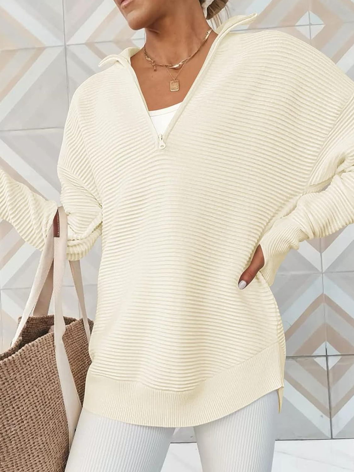 Half Zip Long Sleeve Knit Top-Sweaters-Krush Kandy, Women's Online Fashion Boutique Located in Phoenix, Arizona (Scottsdale Area)