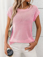 Openwork Round Neck Short Sleeve Knit Cover Up-Krush Kandy, Women's Online Fashion Boutique Located in Phoenix, Arizona (Scottsdale Area)