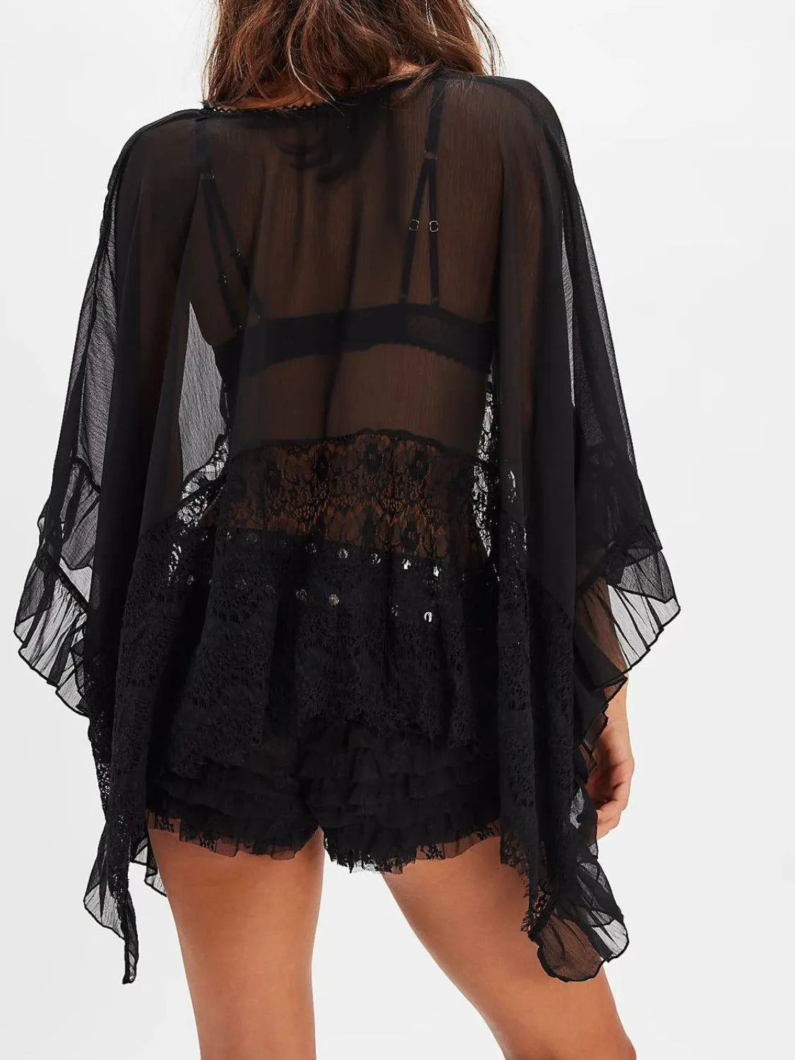 Lace V-Neck Ruffle Long Sleeve Cover-Up-Blouses-Krush Kandy, Women's Online Fashion Boutique Located in Phoenix, Arizona (Scottsdale Area)