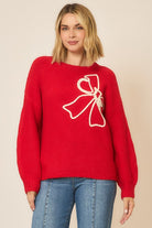 Soft Brushed Embroidered Bow Knit Sweater-Sweaters-Krush Kandy, Women's Online Fashion Boutique Located in Phoenix, Arizona (Scottsdale Area)