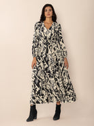 Tied Printed V-Neck Long Sleeve Midi Dress-Krush Kandy, Women's Online Fashion Boutique Located in Phoenix, Arizona (Scottsdale Area)