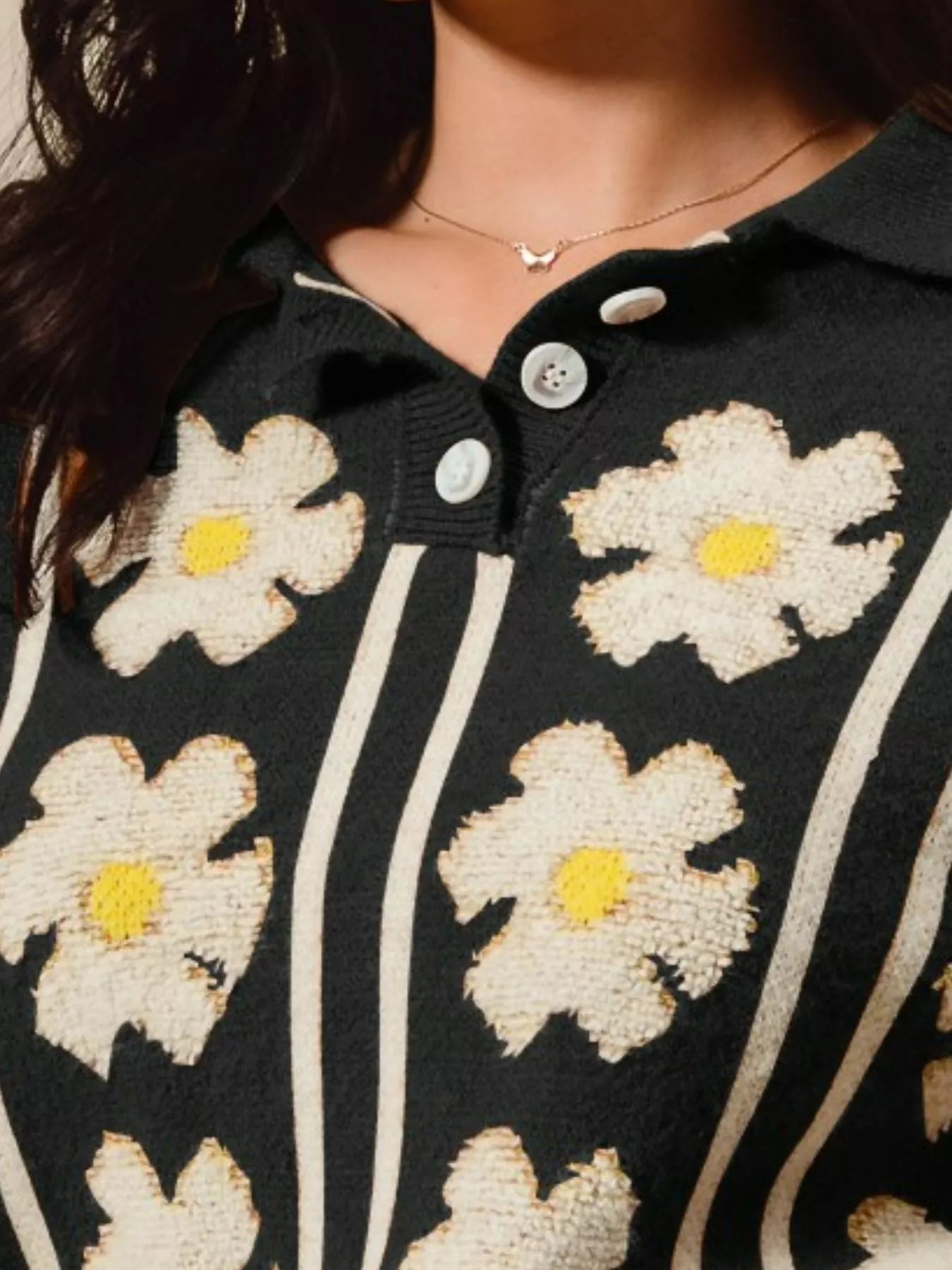 SO ME Floral Stripe Polo Collar Sweater-Sweater-Krush Kandy, Women's Online Fashion Boutique Located in Phoenix, Arizona (Scottsdale Area)