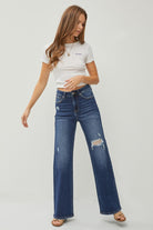 RISEN Full Size High Rise Distressed Wide Leg Jeans-Jeans-Krush Kandy, Women's Online Fashion Boutique Located in Phoenix, Arizona (Scottsdale Area)