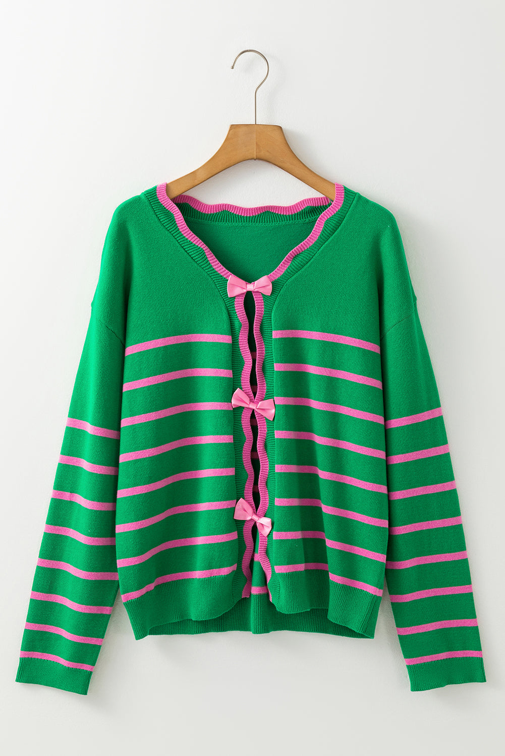 Bow Striped V-Neck Long Sleeve Cardigan-Krush Kandy, Women's Online Fashion Boutique Located in Phoenix, Arizona (Scottsdale Area)