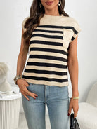 Striped Mock Neck Cap Sleeve Knit Top-Tops-Krush Kandy, Women's Online Fashion Boutique Located in Phoenix, Arizona (Scottsdale Area)