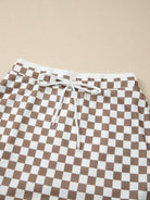 Checkered Print Polo Collar Cropped Long Sleeve Top and Drawstring Mini Skirt Set-2 Piece Outfit Sets-Krush Kandy, Women's Online Fashion Boutique Located in Phoenix, Arizona (Scottsdale Area)