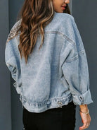 Distressed Leopard Drop Shoulder Denim Jacket-Jacket-Krush Kandy, Women's Online Fashion Boutique Located in Phoenix, Arizona (Scottsdale Area)