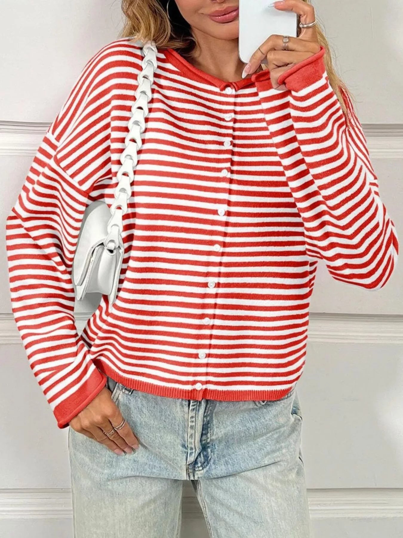 Striped Button-Up Cardigan-Sweaters-Krush Kandy, Women's Online Fashion Boutique Located in Phoenix, Arizona (Scottsdale Area)