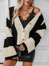 Waffle-Knit V-Neck Striped Long Sleeve Cardigan-Krush Kandy, Women's Online Fashion Boutique Located in Phoenix, Arizona (Scottsdale Area)