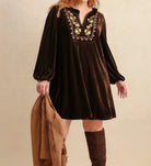 Plus Size Embroidered Notched Balloon Sleeve Mini Dress-Dresses-Krush Kandy, Women's Online Fashion Boutique Located in Phoenix, Arizona (Scottsdale Area)