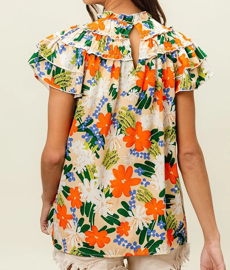 BiBi Multi Color Floral Print Woven Top-Tops-Krush Kandy, Women's Online Fashion Boutique Located in Phoenix, Arizona (Scottsdale Area)