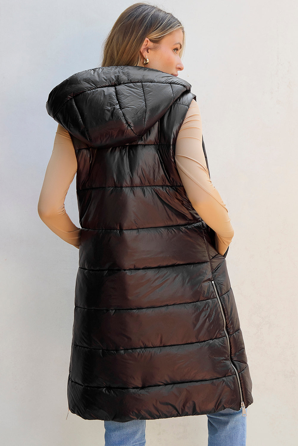 Longline Hooded Sleeveless Puffer Vest-Krush Kandy, Women's Online Fashion Boutique Located in Phoenix, Arizona (Scottsdale Area)