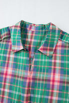 Plaid Collared Neck Three-Quarter Sleeve Shirt-Krush Kandy, Women's Online Fashion Boutique Located in Phoenix, Arizona (Scottsdale Area)