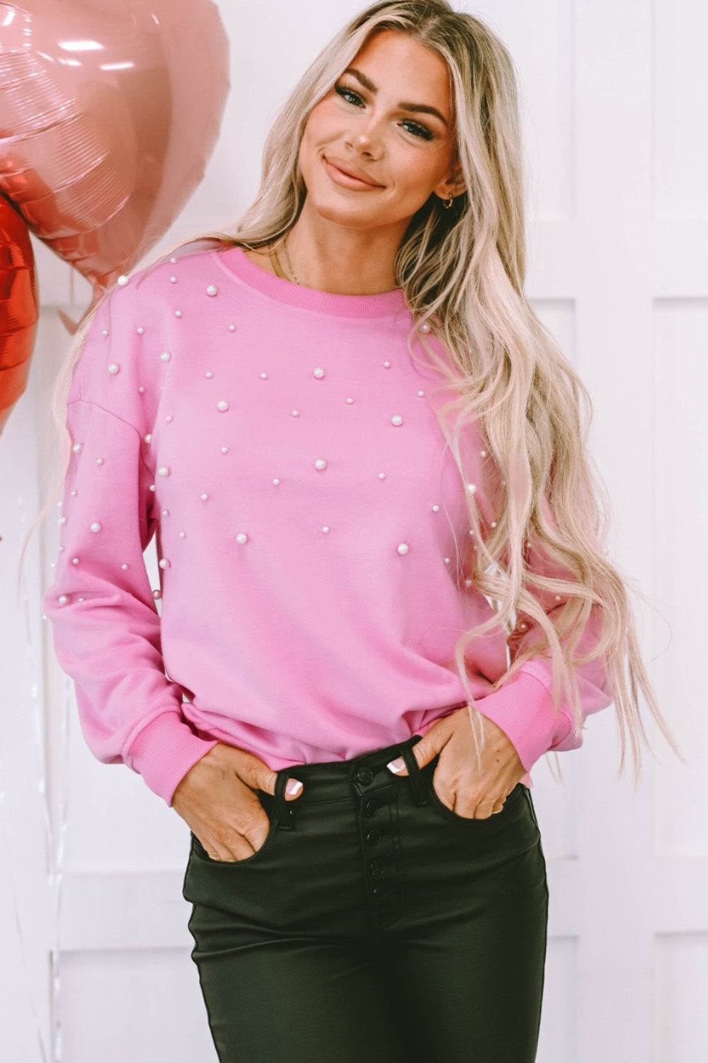 Pearl Round Neck Dropped Shoulder Sweatshirt-Krush Kandy, Women's Online Fashion Boutique Located in Phoenix, Arizona (Scottsdale Area)