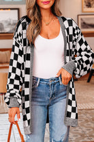 Black Checkered Colorblock Cardigan-Cardigans-Krush Kandy, Women's Online Fashion Boutique Located in Phoenix, Arizona (Scottsdale Area)