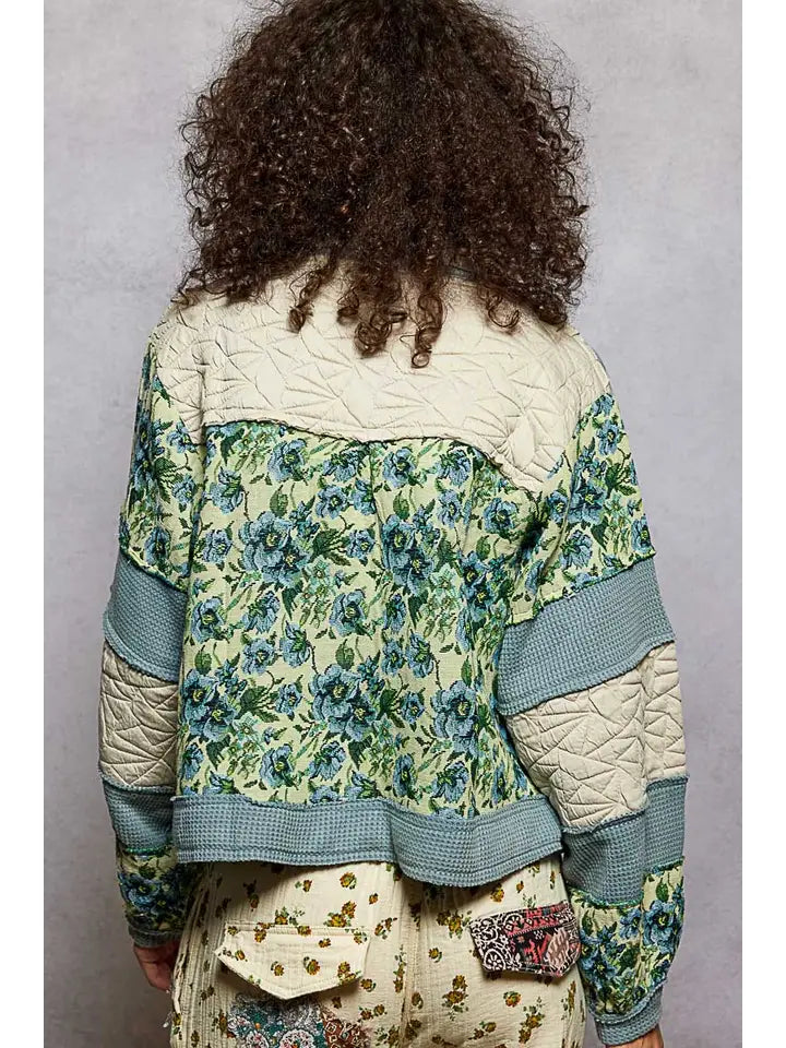 POL Vintage Washed Jacquard Color Block Jacket-Jacket-Krush Kandy, Women's Online Fashion Boutique Located in Phoenix, Arizona (Scottsdale Area)