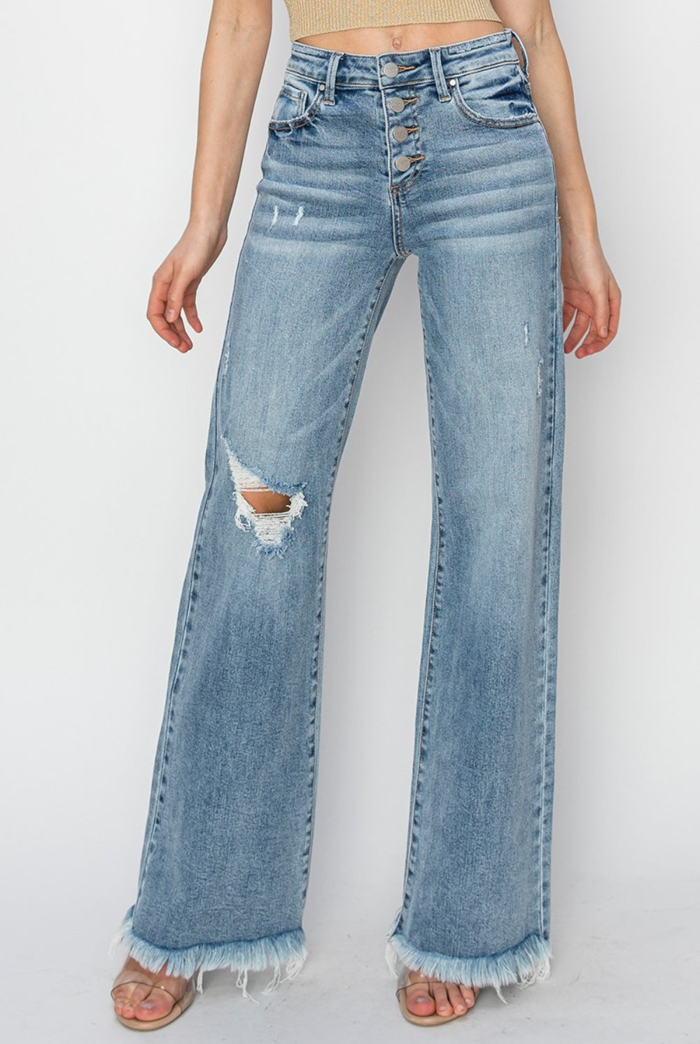 RISEN Mid Rise Button Fly Wide Leg Jeans-Krush Kandy, Women's Online Fashion Boutique Located in Phoenix, Arizona (Scottsdale Area)