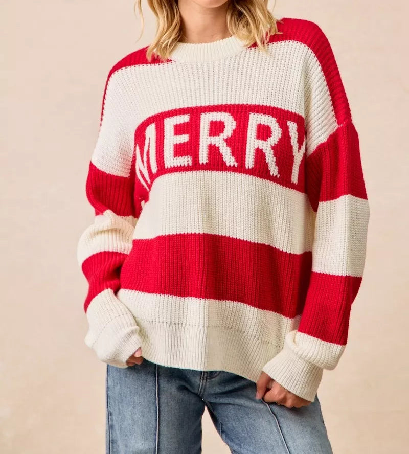 BiBi Christmas Merry Lettering Sweater-Sweater-Krush Kandy, Women's Online Fashion Boutique Located in Phoenix, Arizona (Scottsdale Area)
