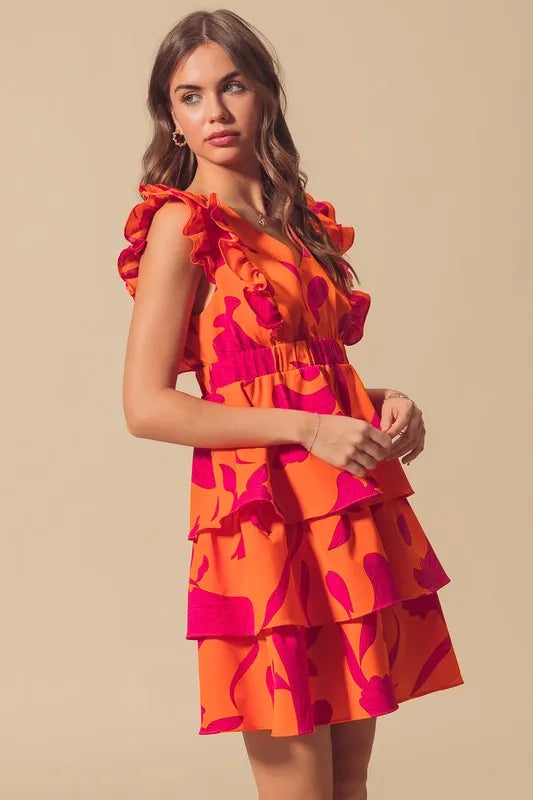 SO ME Floral V Neck Layered Dress with Elasticized Waist-Dresses-Krush Kandy, Women's Online Fashion Boutique Located in Phoenix, Arizona (Scottsdale Area)