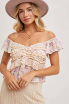 Floral Print Ruffle Lace Trimmed Sweetheart Neck Top-Tops-Krush Kandy, Women's Online Fashion Boutique Located in Phoenix, Arizona (Scottsdale Area)