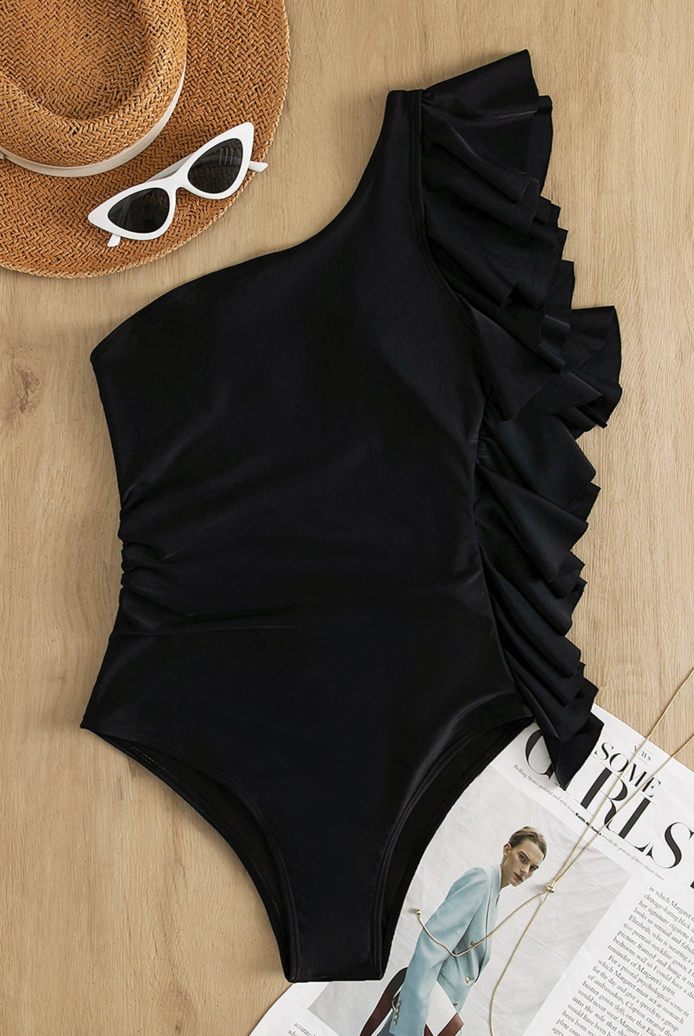 Ruffled Single Shoulder One-Piece Swimwear | S-XL-Swimwear-Krush Kandy, Women's Online Fashion Boutique Located in Phoenix, Arizona (Scottsdale Area)