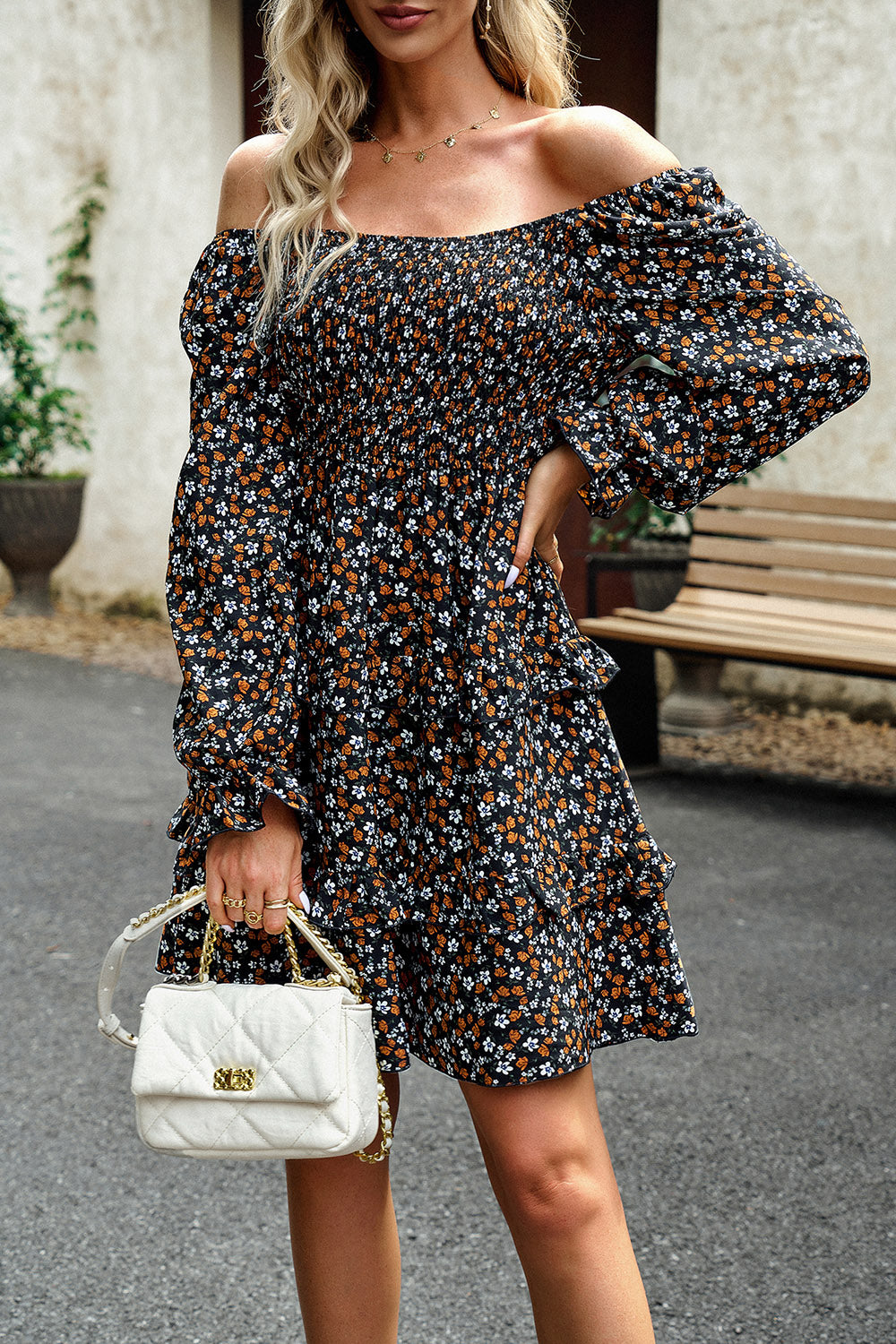 Devine Smocked Flounce Sleeve Ruffled Dress-Dresses-Krush Kandy, Women's Online Fashion Boutique Located in Phoenix, Arizona (Scottsdale Area)