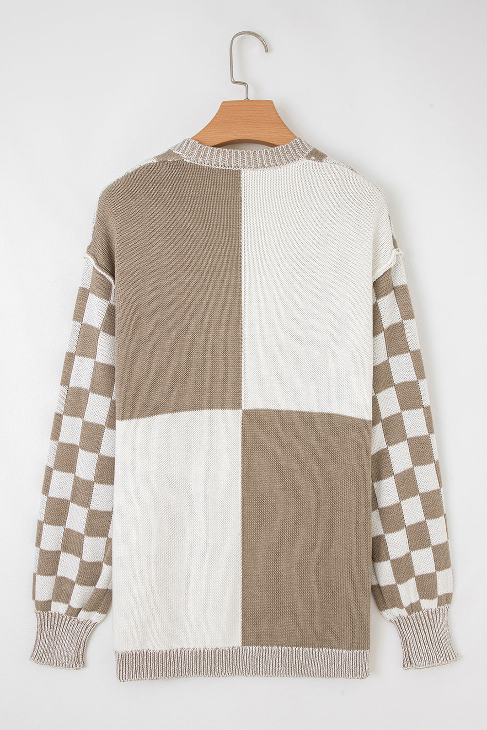 Brown Checkered Colorblock Cardigan-Cardigans-Krush Kandy, Women's Online Fashion Boutique Located in Phoenix, Arizona (Scottsdale Area)