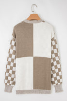 Brown Checkered Colorblock Cardigan-Cardigans-Krush Kandy, Women's Online Fashion Boutique Located in Phoenix, Arizona (Scottsdale Area)