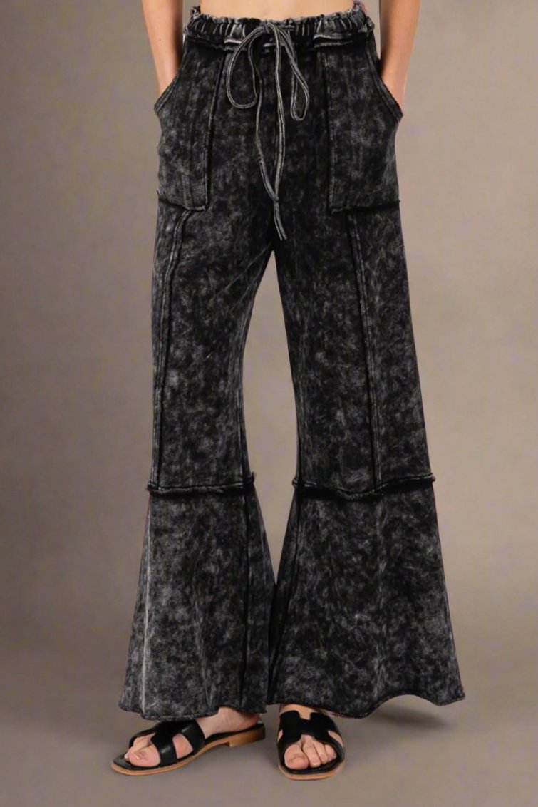 Mineral Washed Terry Wide Leg Pants-Bottoms-Krush Kandy, Women's Online Fashion Boutique Located in Phoenix, Arizona (Scottsdale Area)