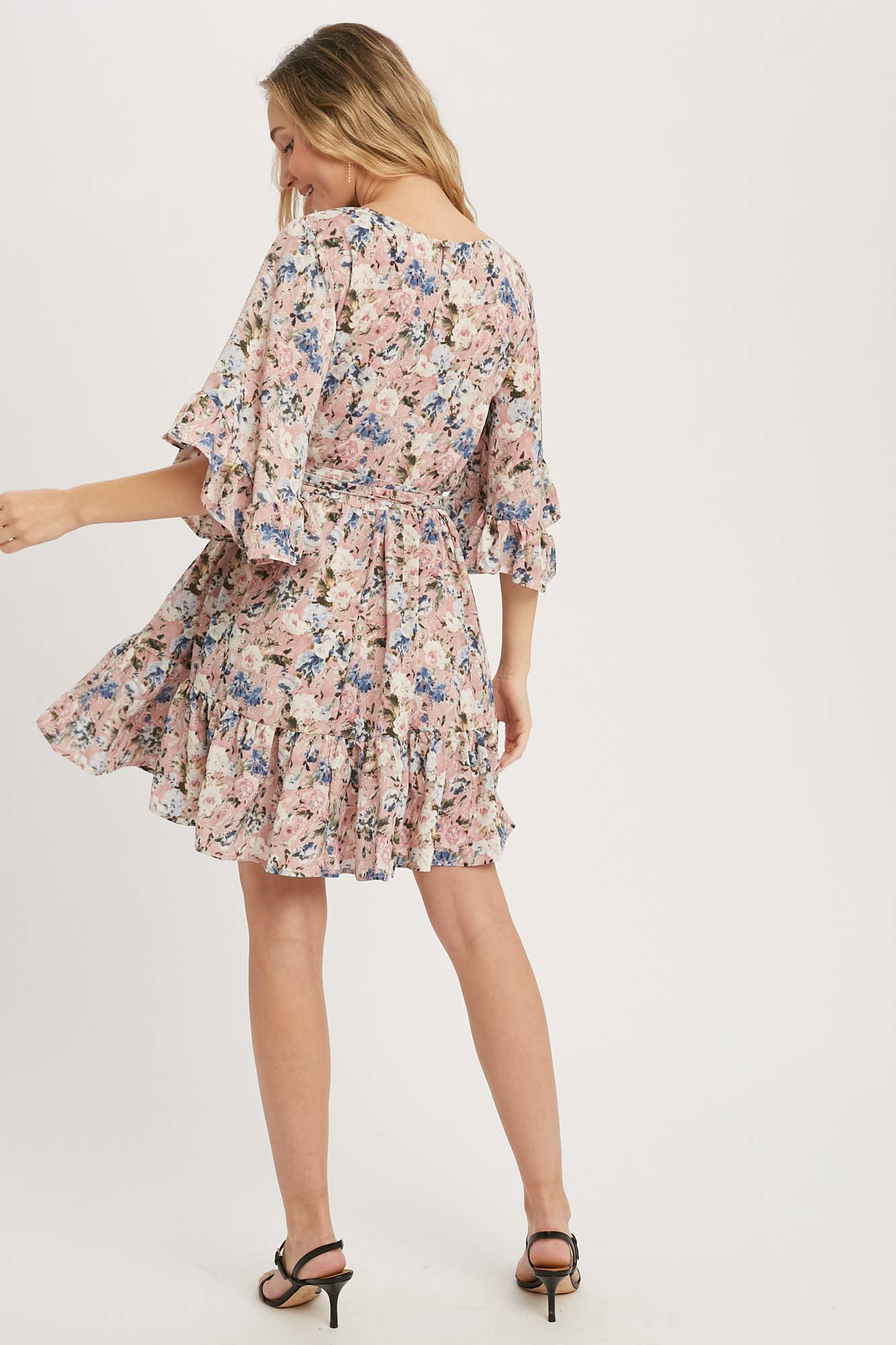 Floral Print Angel Sleeves Dress-Dresses-Krush Kandy, Women's Online Fashion Boutique Located in Phoenix, Arizona (Scottsdale Area)