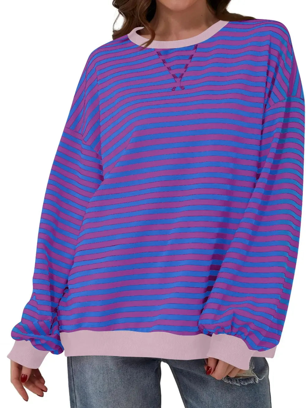 Lovelet Contrast Striped Long Sleeve Sweatshirt-Sweaters-Krush Kandy, Women's Online Fashion Boutique Located in Phoenix, Arizona (Scottsdale Area)