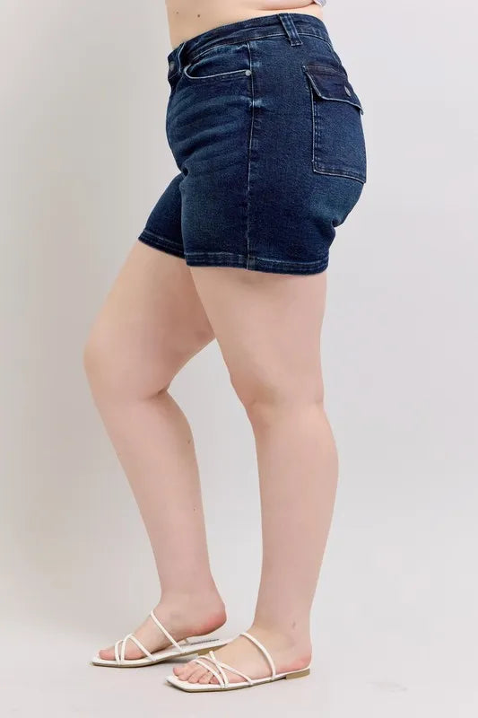Judy Blue High Waist Back Flap Pocket Denim Shorts-Denim-Krush Kandy, Women's Online Fashion Boutique Located in Phoenix, Arizona (Scottsdale Area)